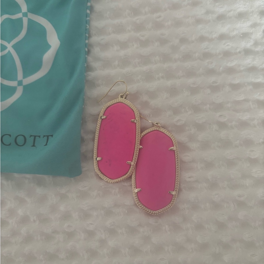 Kendra Scott Hot Pink Oval Drop Earrings with Gold Frame